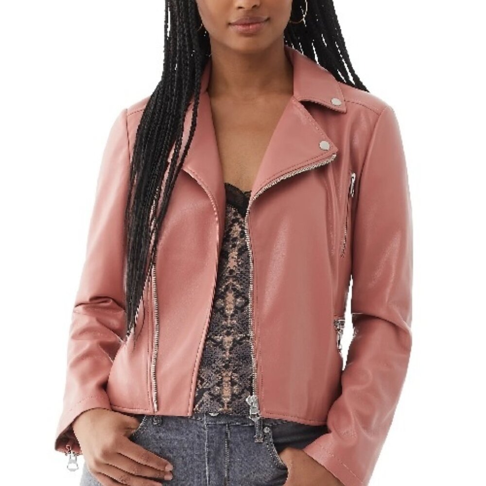 Pink faux leather biker jacket